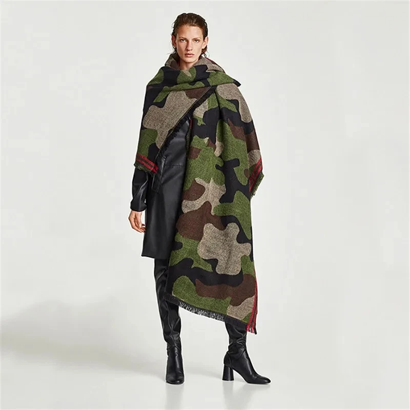 Luxury Camouflage Leopard Jacquard Acrylic Cashmere Scarf Shawl Unisex Winter Warm Neckerchief Long Big Travel Cape Wraps