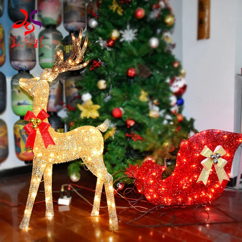 Christmas party supplies, Christmas decoration ornaments, foreign trade luminous deer pulling cart set, hotel shopping mall