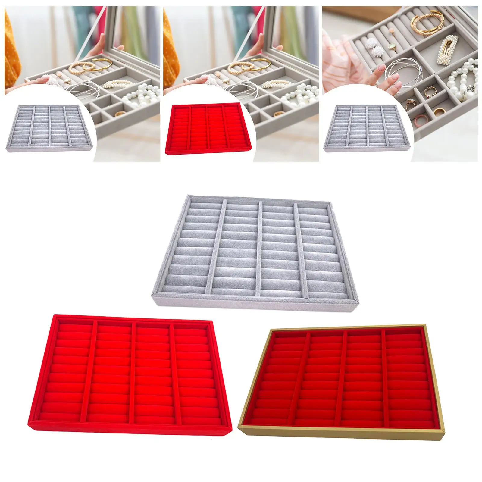 

Wood Bracelet Display Tray Large Capacity Bangle Case Versatile Jewelry Organizer Tray 40 Slots for Rings Home Retail Stores