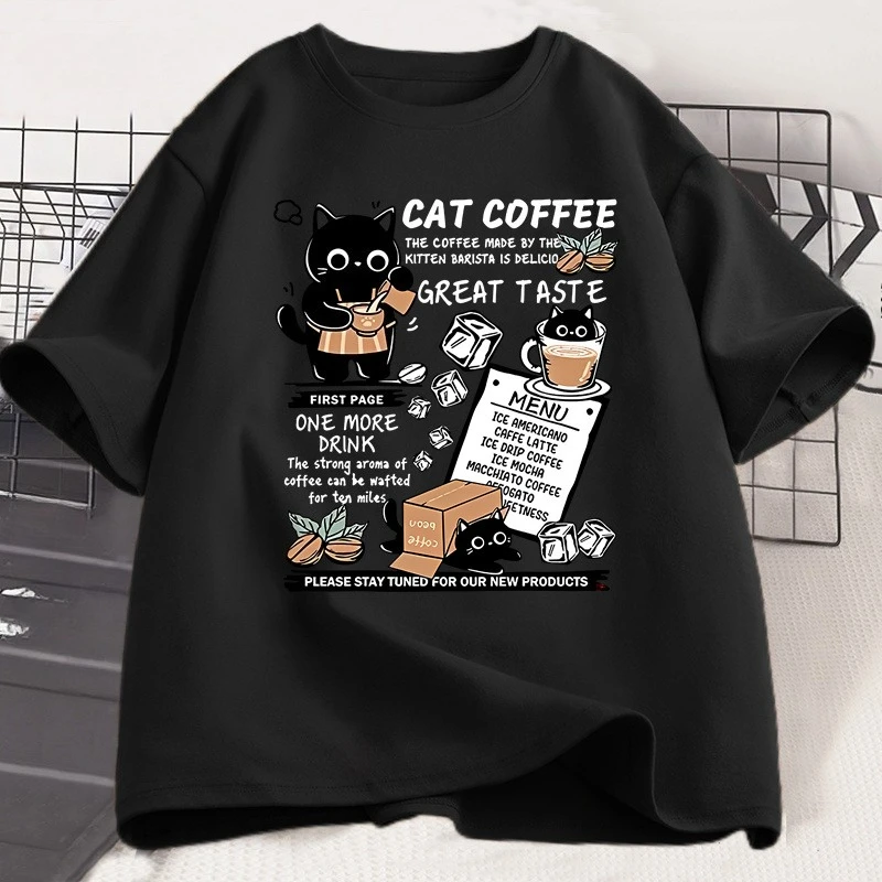 Funny Cat Make Coffe Print T Shirt for Men Women T-shirt Summer Loose Cotton Short Sleeve Trendy Y2k Tops Mens Designer Clothes