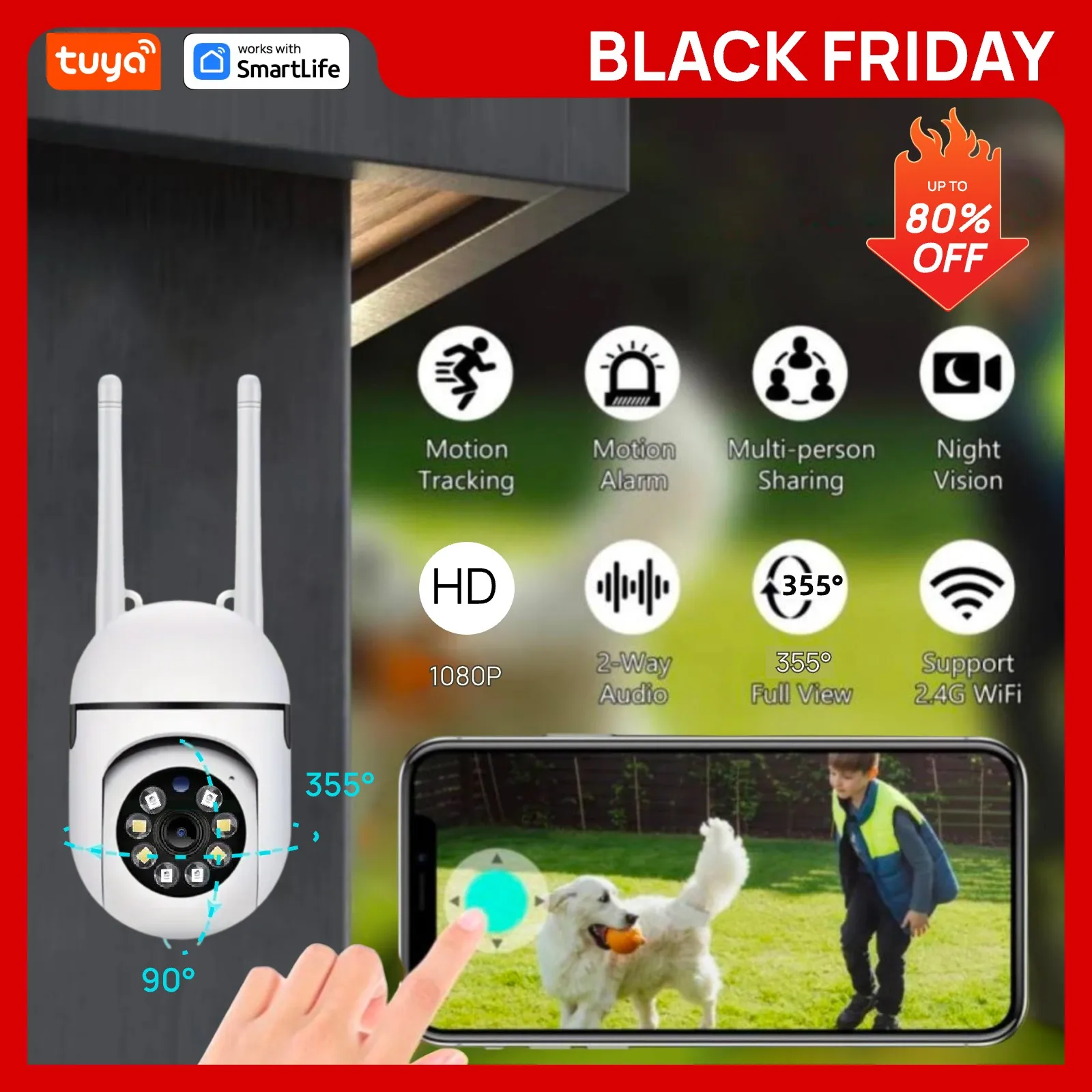 Tuya Smart 2.4G WiFi كاميرا داخلية أمن المنزل الذكي مراقبة الفيديو Supprt اتجاهين الصوت المحمول الحركة #1