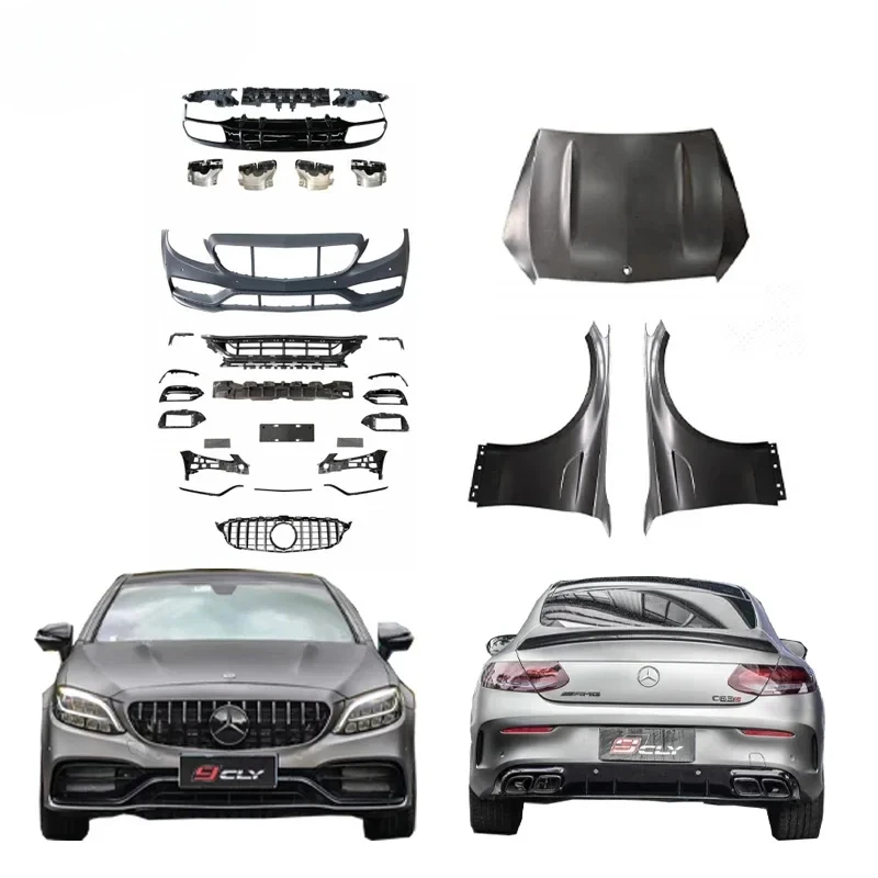 

Front Bumper Bodykit 15-21 For Benz C-Class W205 Coupe Upgrade C63 AMG Front Rear Bumper Engine Hood Fenders