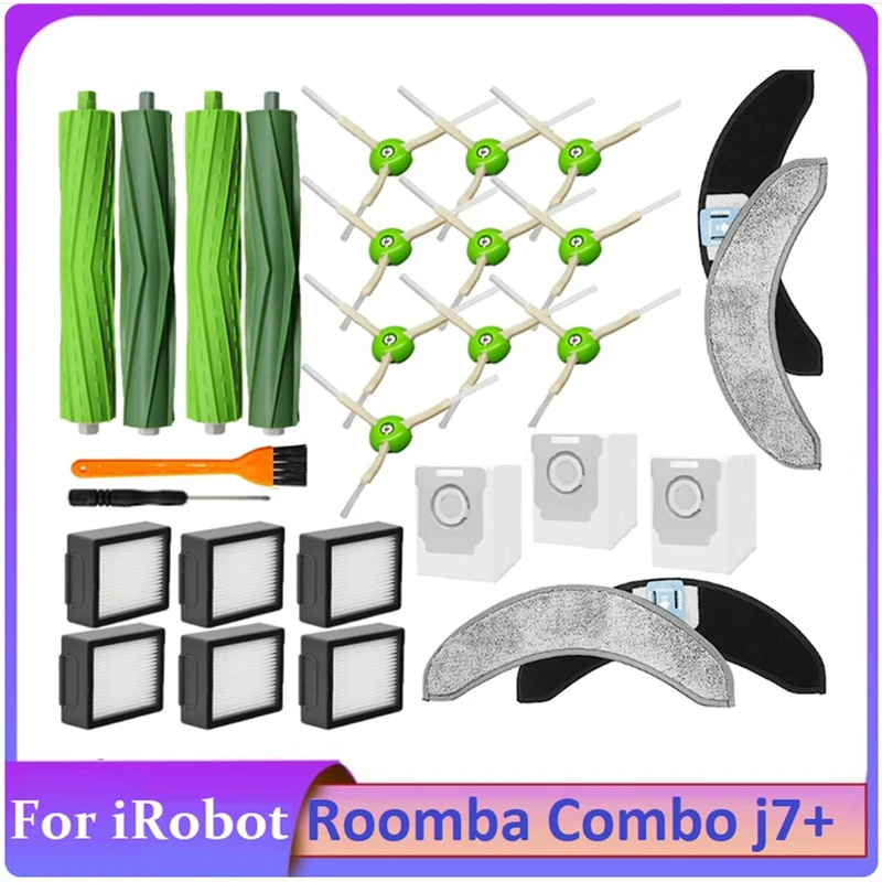 

29PCS Spare Parts Kit For Irobot Roomba Combo J7+ Robotic Vacuum Cleaner Rubber Brushes Filters Side Brushes Mop Bags