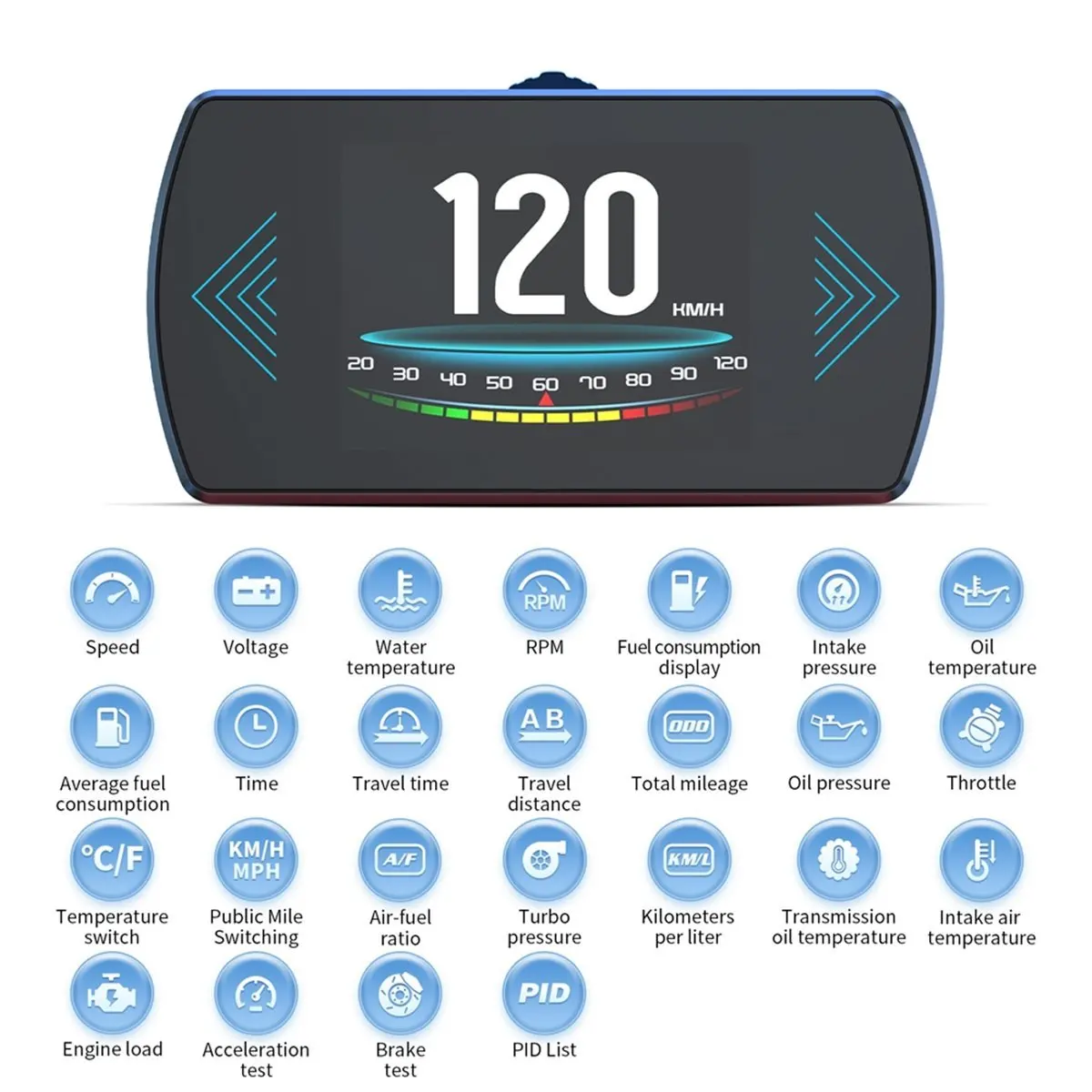 Punctual- OBD2 Gauge Display,Heads Up Display for Cars, Heads Up Display,OBD2+GPS Digital Speedometer Suitable for All Car