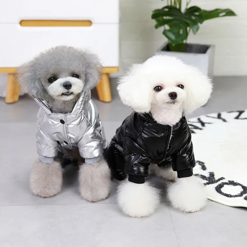 Winter Warm Dogs Jumpsuits Waterproof PU Pet Jacket for Small Dogs Clothes Puppy Cotton Coat Chihuahua Teddy Bichon Costumes