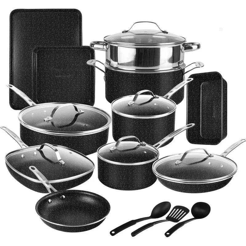 GRANITESTONE 20 Pc Kitchen Pots and Pans Set Non Stick Cookware Set, Kitchen Cookware Sets, Granite Nonstick Cookware Set