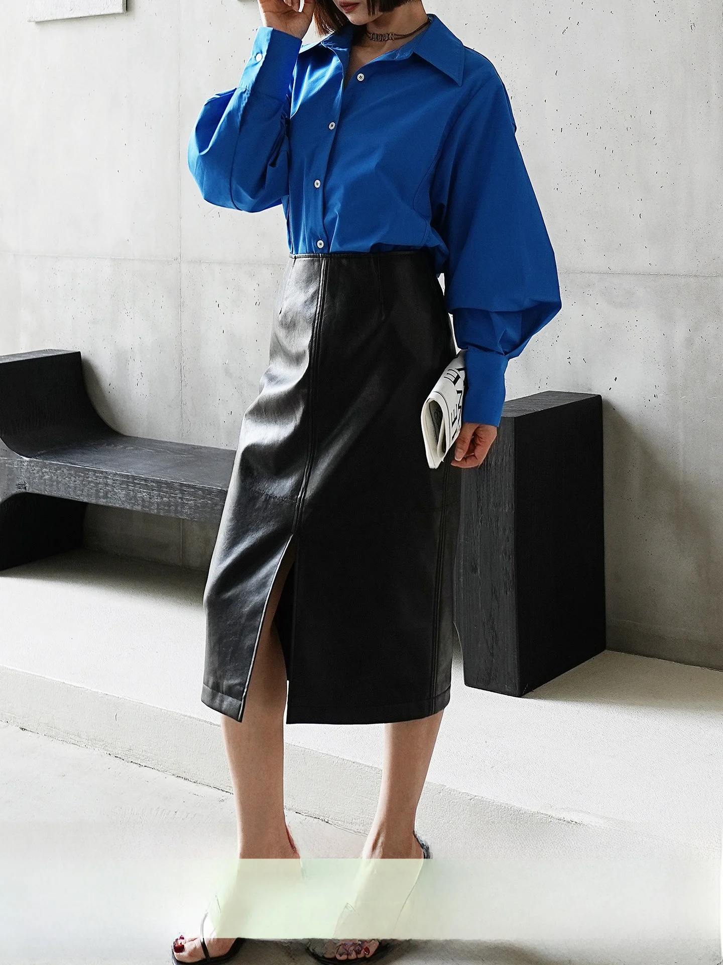 High Waist Midi Black Pencil Skirt Asymmetrical Hemline Women's Fashion Spring Autumn Seasonal Skirts QCEO Brand