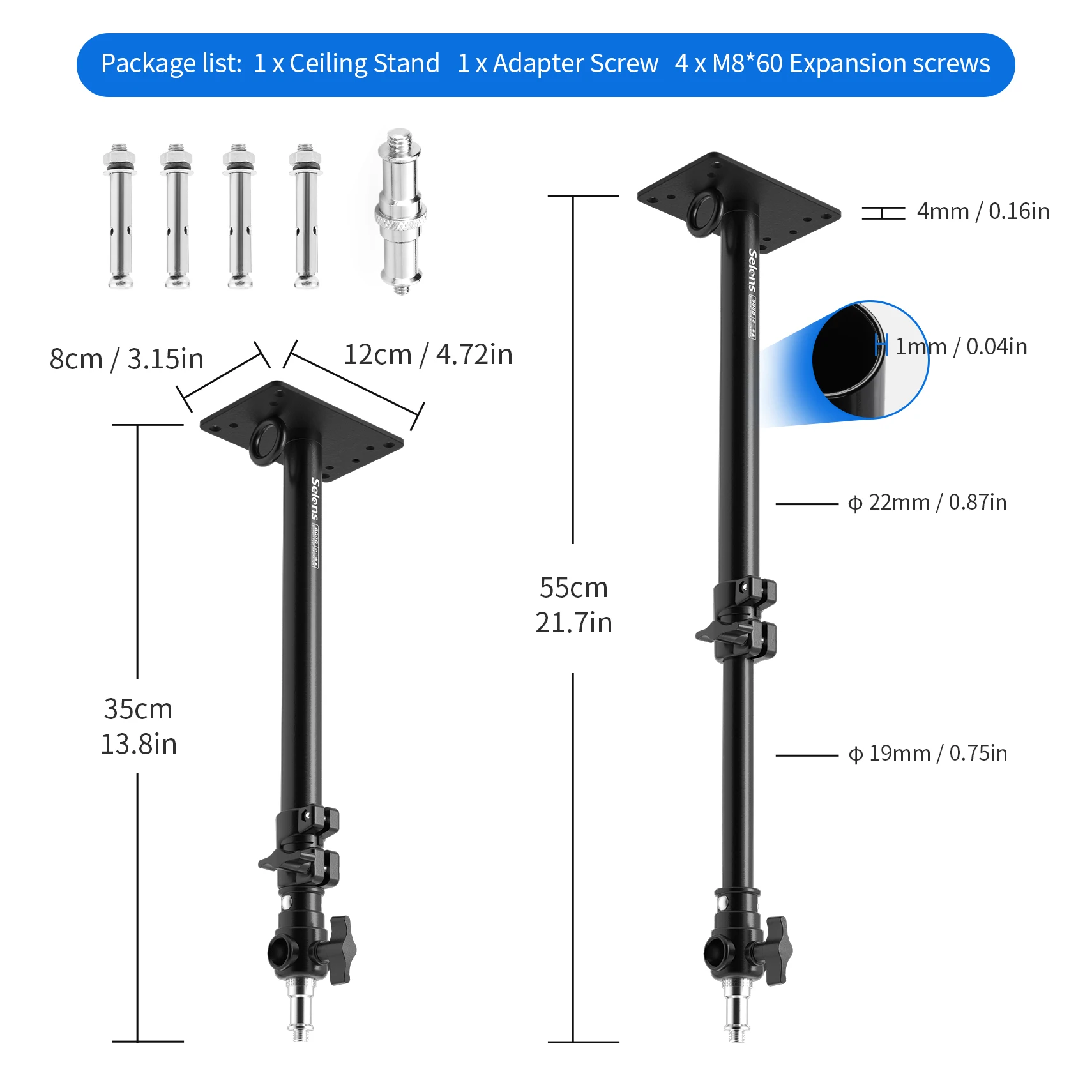 Camera Wall Ceiling Boom Arm Mount Light Stand Telescopic Bracket With 1/4\