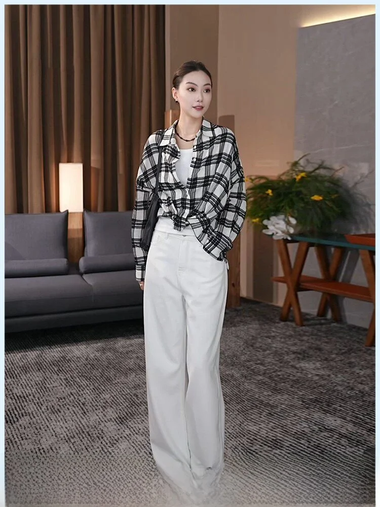 

Classic Plaid Oversized Shirt with Knot Detail by ZOZO HOME Cotton Commute Style Women's Premium Fashion Spring Autumn