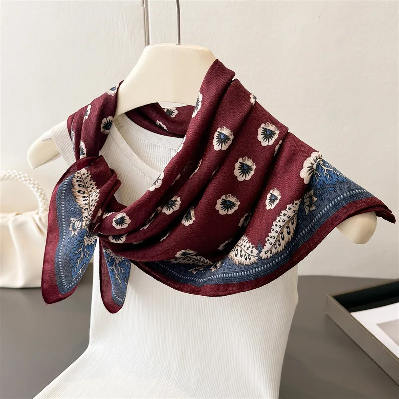 

Fashionable herringbone cotton-linen small square scarf, silk-like shawl, velvet-style headscarf, sun-protective stole, women's