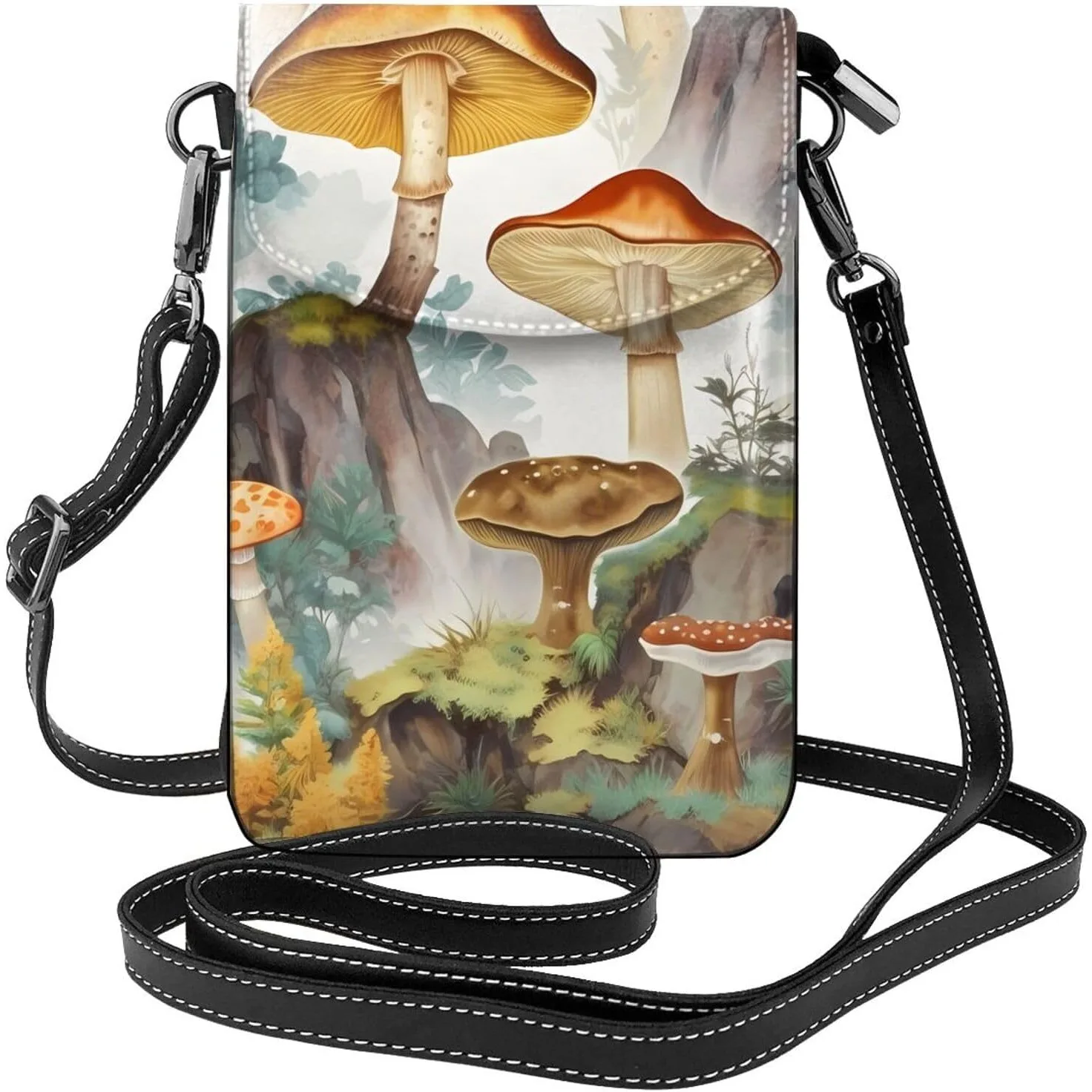 

Кожаные маленькие сумки через плечо для женщин, японская живопись, грибной кошелек для телефона, сумка для мобильного телефона, сумка-кошелек через плечо