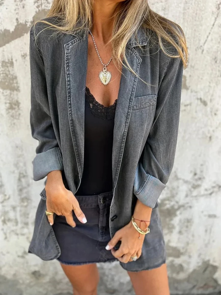 New Fashion Women Oversized Denim Jacket Vintage Long Sleeve Button Down Boyfriend Jean Jacket Fall Coat Club Street Style S-XL