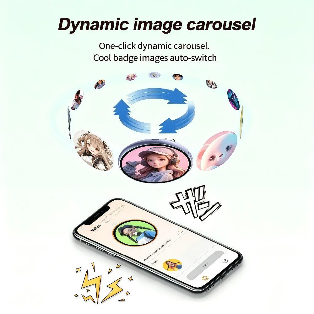 Pixel Digital Badge Anime Pin with Audio, Electronic Smart E-Badge for Video with Sound,Touch Screen Photo Display for Backpacks view 4