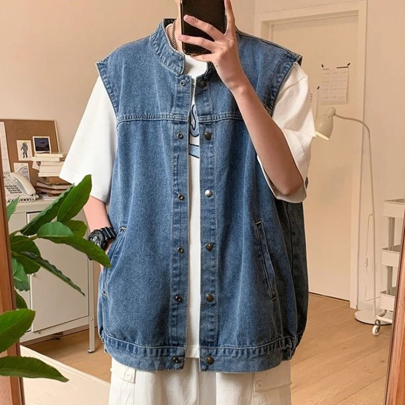 

Men's Ins Style Oversized Denim Vest Casual Jacket Hong Kong Streetwear Trendy Summer Accessory​