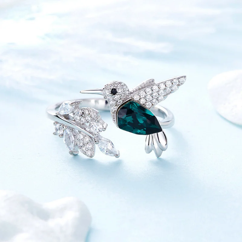 Adjustable Blue Stone Hummingbird Ring 2