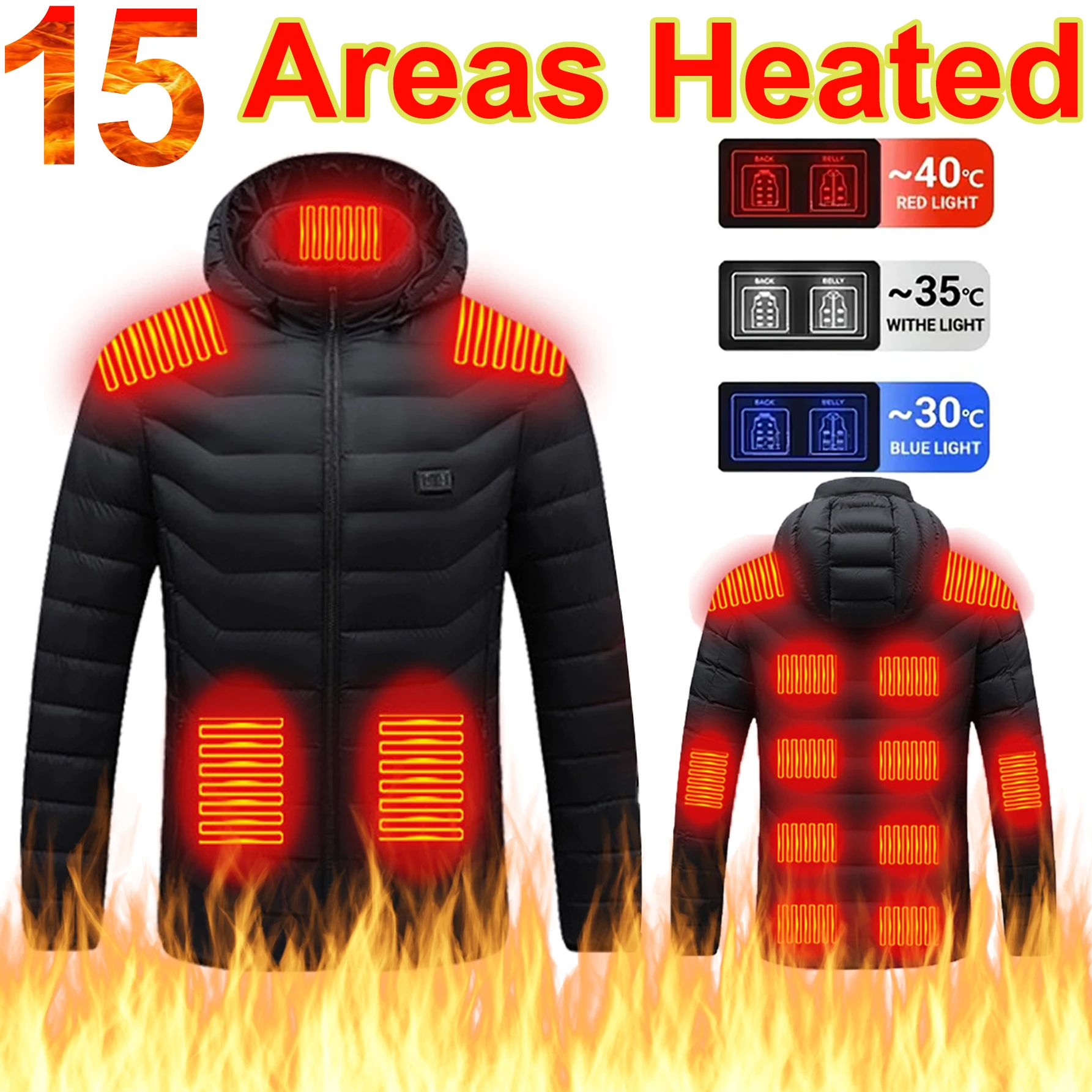 21/15/9 Areas Heated Jackets Men Long Sleeve Heated Vest Men Electric USB Heating Jackets Heated Coat Clothing Jacket Winter