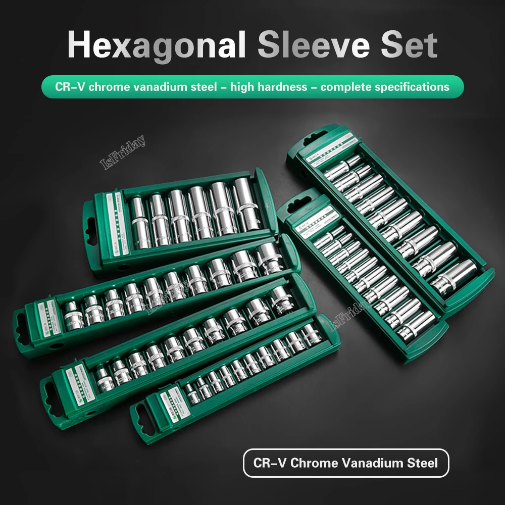 Juego de casquillos hexagonales de 1/4 ", 3/8", 1/2", 12/13/14/15/16/17/19/22mm, cabezal de llave extendida/corta, manga de llave de trinquete, herramientas de reparación de automóviles, 10 Uds.