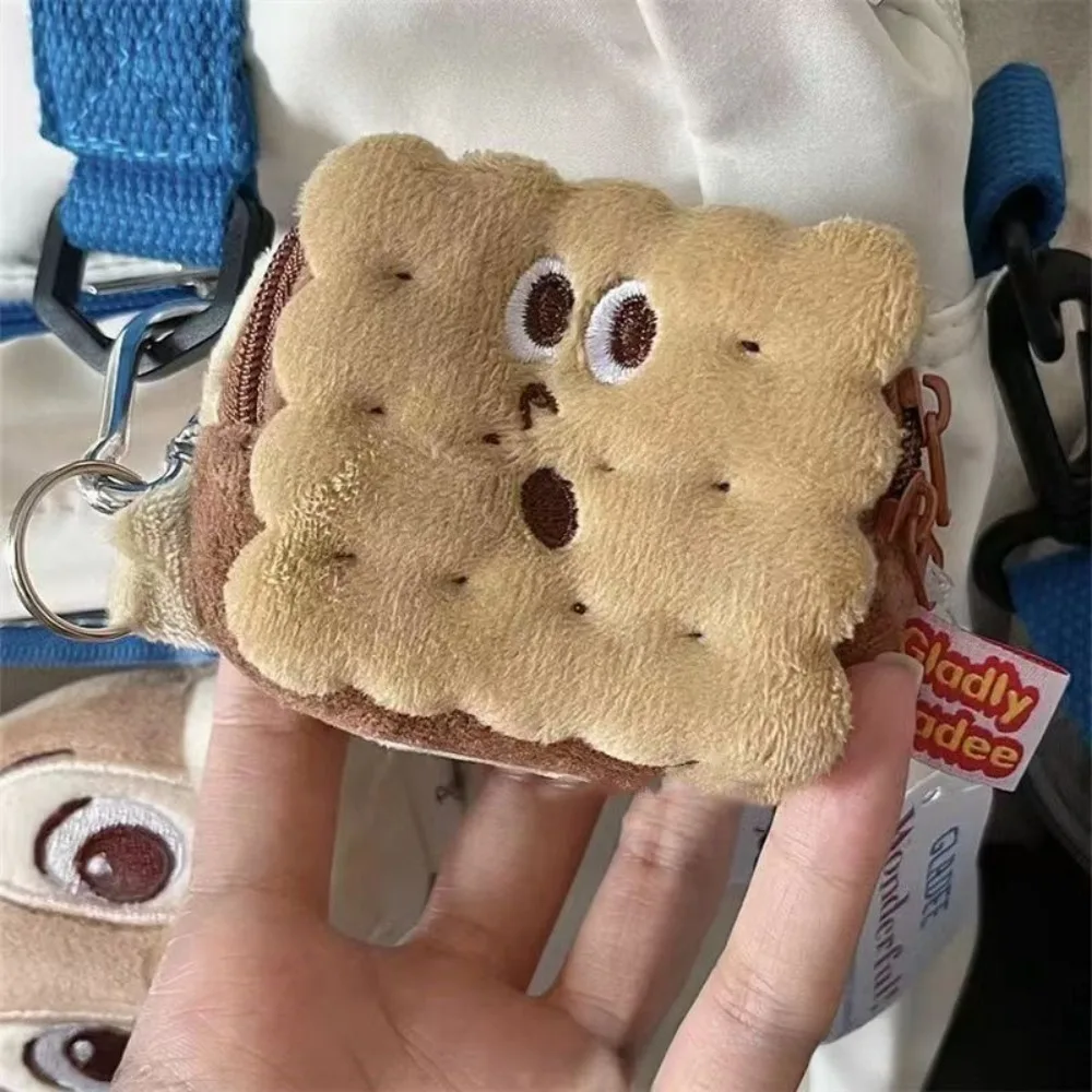 Saco de fone de ouvido de bolo de pelúcia forma de biscoito zíper saco de moedas de bolo de pelúcia simulação comida kawai pelúcia biscoito moeda bolsa