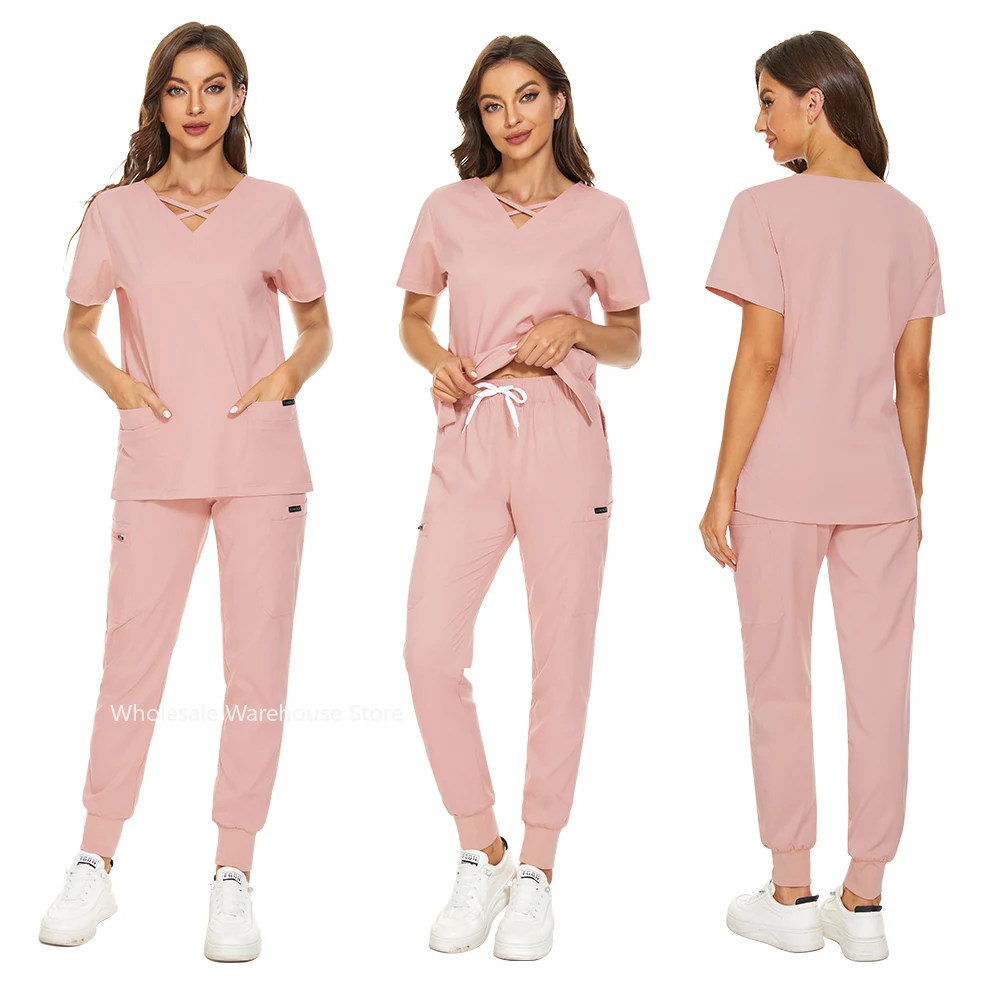 Quallity-uniforme de enfermera con bolsillo para mujer, uniforme de trabajo para salón de belleza, de manga corta, para servicios de salud, ropa