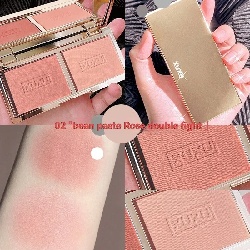 2-kleuren Blush Palet Hoogwaardige Glitter Matte Perzik Gezicht Mineraal Pigment Naakt Wang Blusher Poeder Make-Up Contour Schaduw