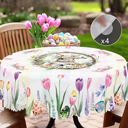 1 Easter Round Tablecloth, 5 Sizes Available, Tulip Rabbit Easter Egg Easter Printed Square Tablecloth, Edge Embossing Process, Spring Garden Tablecloth Decoration, Tablecloth for Daily Home Kitchen, Terrace Use, Easter Decoration