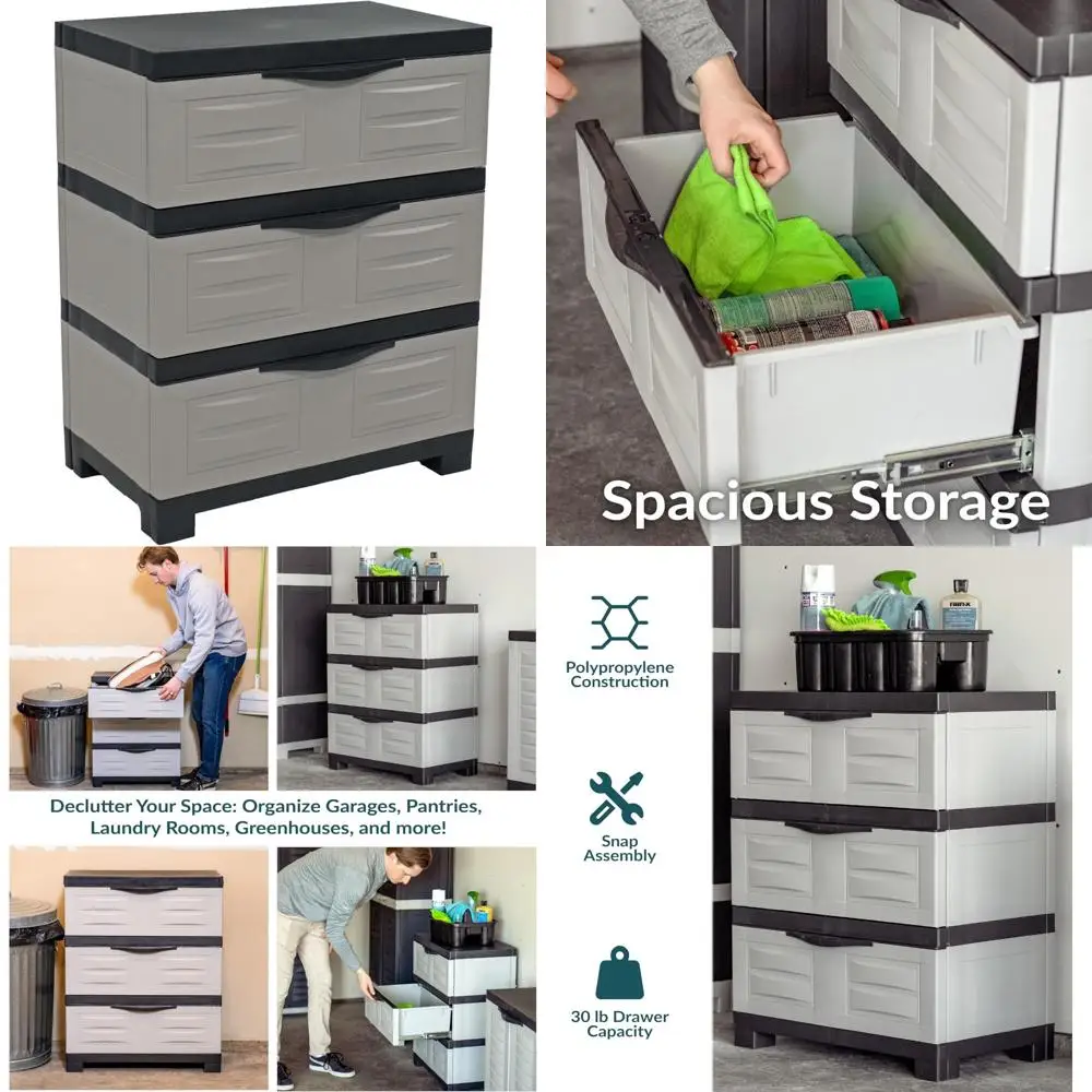 

Пластиковый шкаф для хранения с 3-мя ящиками — универсальный органайзер для дома и гаража — высота 29,5, идеально подходит для домашнего офиса и мастерской