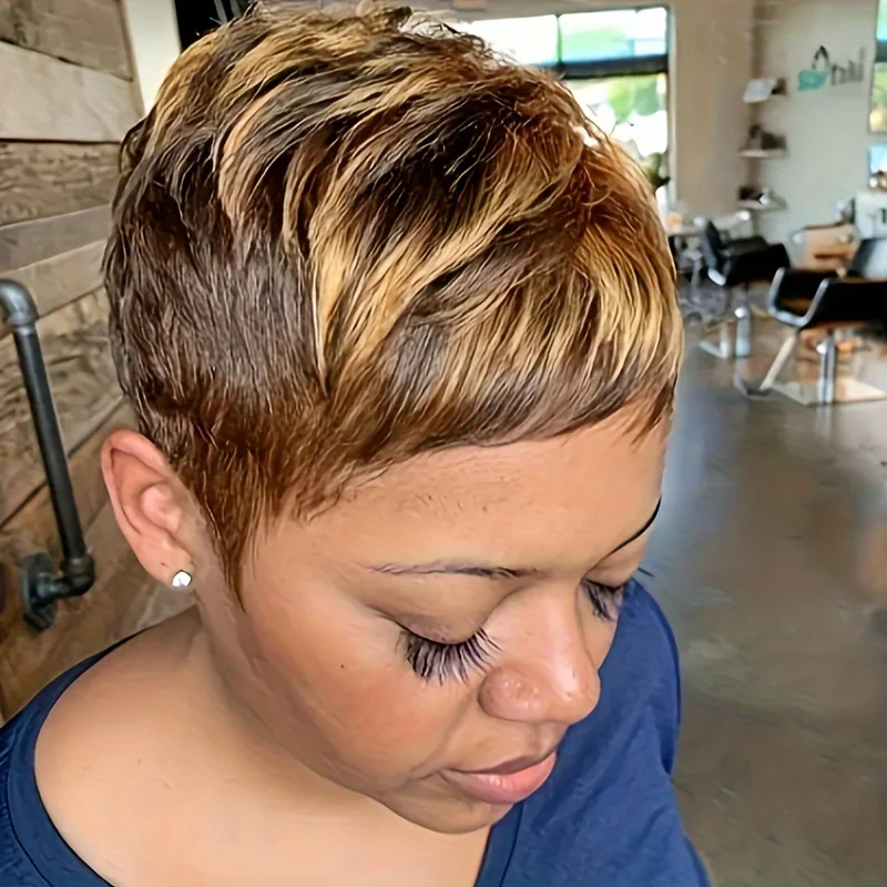 

pixie cut wig short layered human hair wig for women 150% density machine made remy wig 350/black color 4inch human hair wig