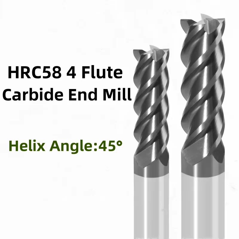 HRC58 Solid Carbide End Mill For Steel 4 Flute Milling Cutter Machining Cutting Tool CNC Router Bits D4 5 6 8 10 1214 16 18 20MM
