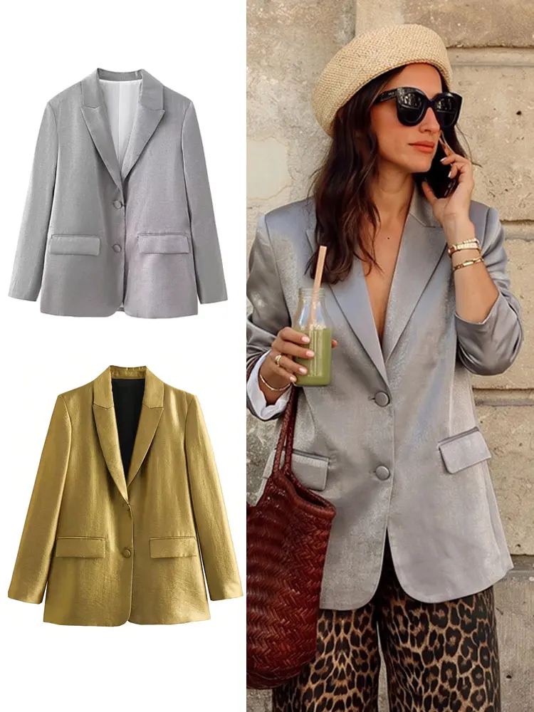 

HH Womens Turn-Down Collar Pockets Blazer Coats for Office Workwear Business Casual High Street Fashion Elegant Suit Jakcet
