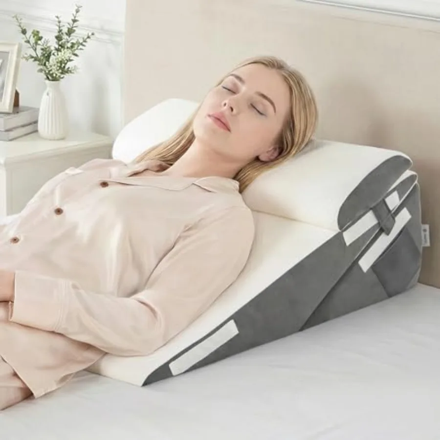 

7-in-1 Adjustable Wedge Pillow Set for After Surgery 2PCS Extra-Wide Bed Wedge Pillow for Adults, Ergonomic Headrest, Washable