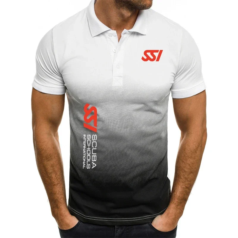 Camiseta de lapela clássica masculina, camisa polo de algodão de alta qualidade, mergulho SSI, camisa personalizada gradiente verão