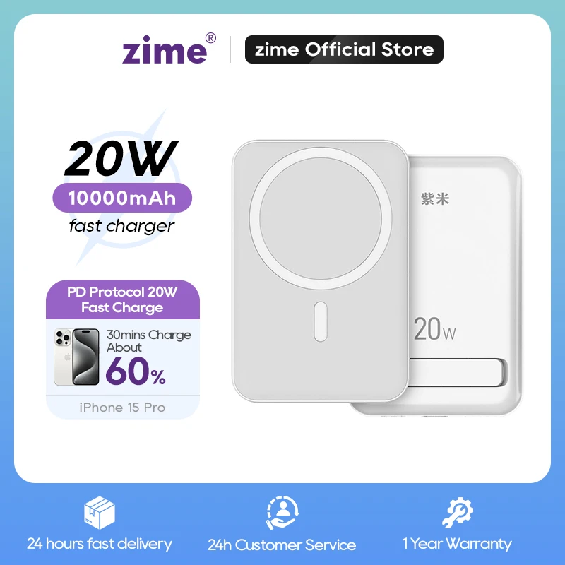 zime 10000mAh Mini Portable Magnetic Wireless Power Bank Fast Charging 20W For iPhone Series And Others With Batteries Externen