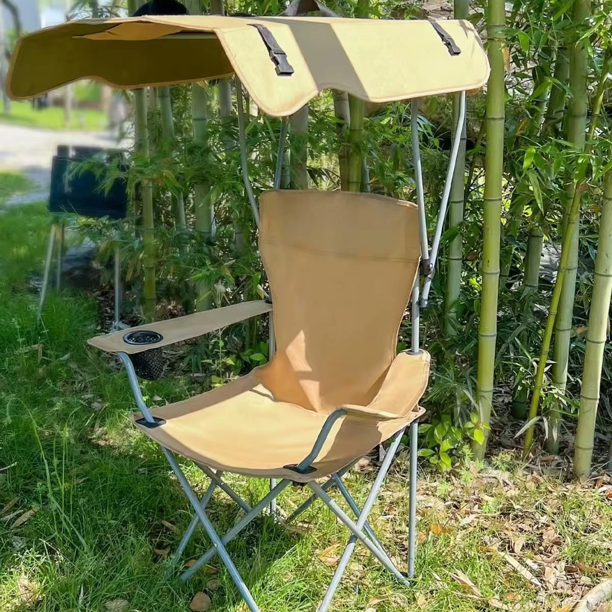 

Portable Folding Beach Chair for Outdoor Hiking Fishing Sun Shade Backpack for Gym Garden Made Metal