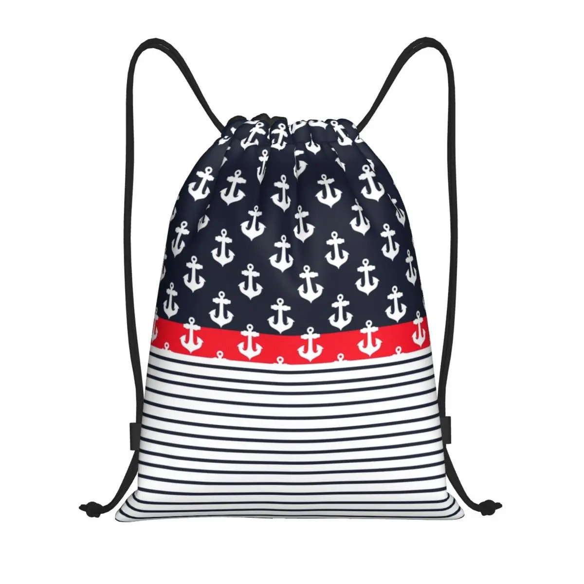 Anchor Texture Drawstring Backpack Bags Women Men Lightweight Nautical Sailor Sea Style Gym Sports Sackpack Sacks for Yoga