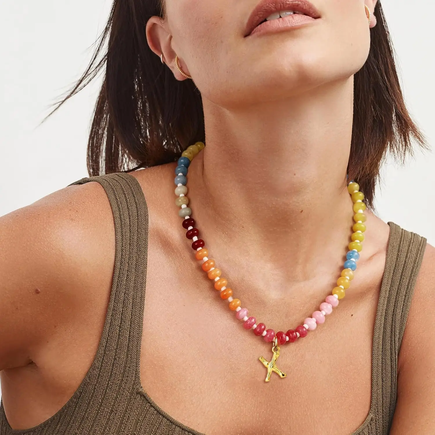 Colorful Beaded Necklace for Women Customizable 26 Letter Necklace A-Z Initial Pendant for Women Gold Beaded Jewelry Gife