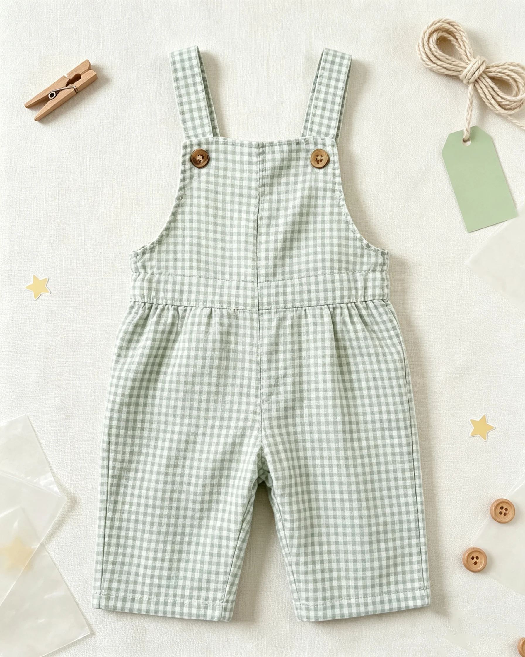 Little Girls Plaid Button-Up Sleeveless Jumpsuit Set with Thick Shoulder Straps Children's Clothing Top And Shorts Outfit for Ba