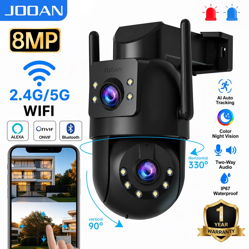 Jooan 8MP 4K Outdoor Surveillance Camera Dual Lens 5G Wifi Cameras Full Color Night Vision CCTV Video Home Protection Cameras