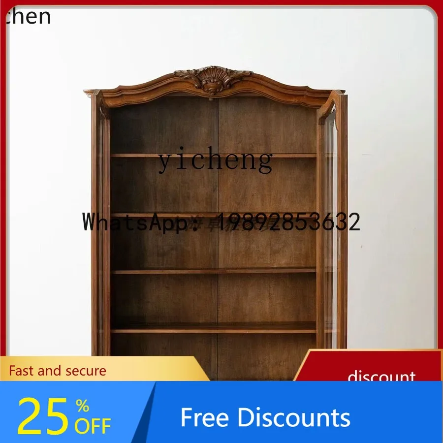 

AA European-style Home Vintage Solid Wood Carved Distressed Display Cabinet Sideboard Antique-style Wine Cabinet