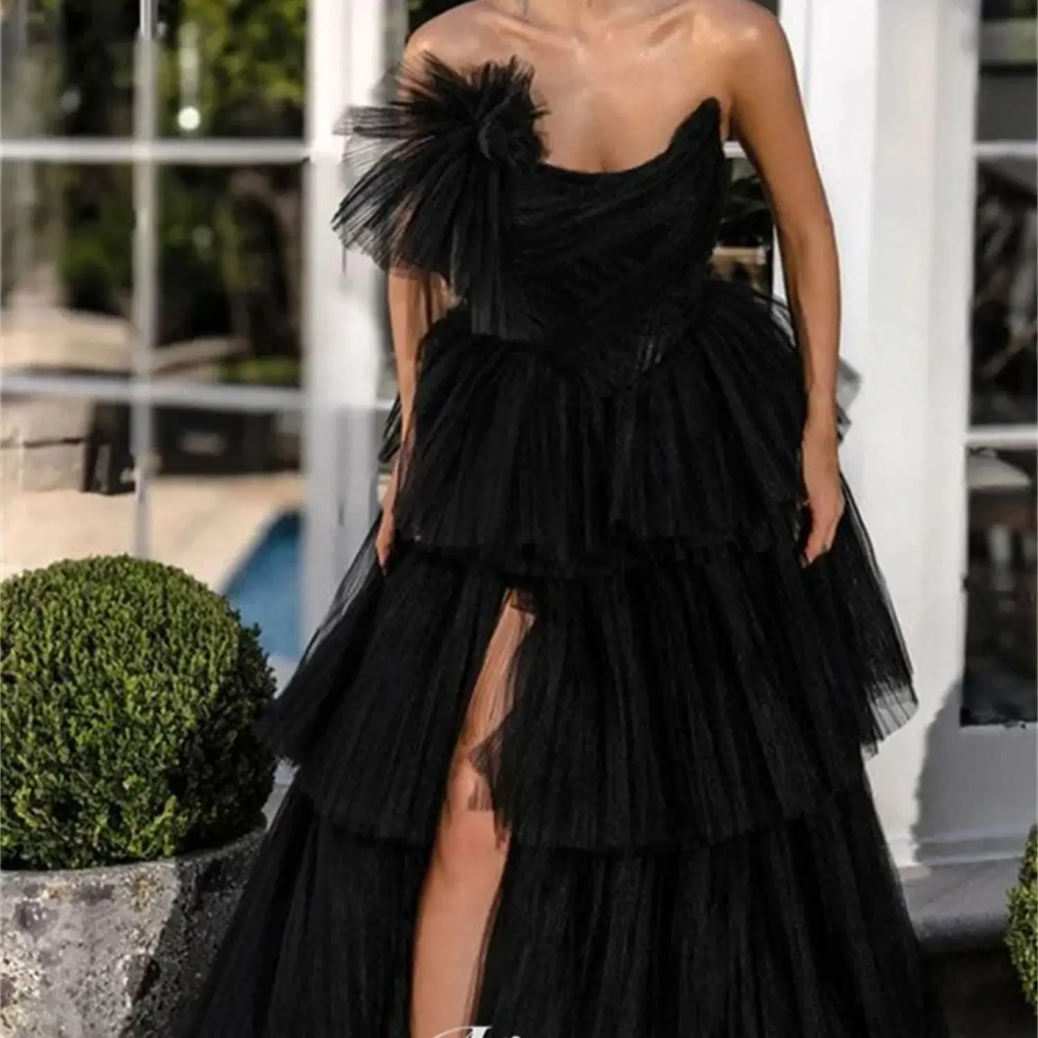 Aileen Off the Shoulders Black Side Slit Multi-layer Wedding Party Dress Luxurious Evening Dresses 2024 Luxury Elegant Woman New