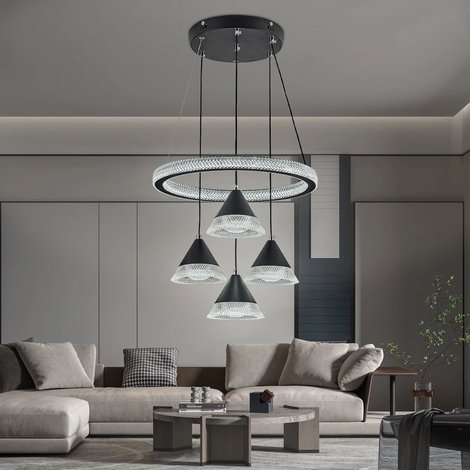 Led ثريا تركب بالسقف غرفة المعيشة غرفة نوم الذهب الأسود ضوء السقف الديكور المنزل الحديثة الفاخرة مصباح معلق تركيبة إضاءة #3