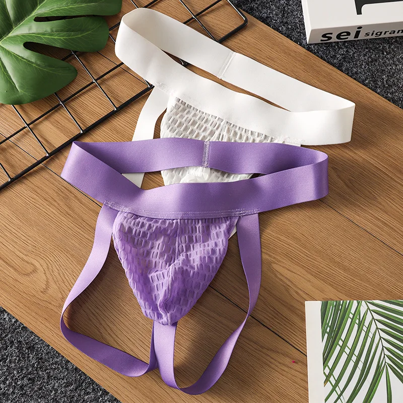 Men Bulge Jockstrap Thong Lace Hollow Out Mesh Jacquard Sissy Erotic U Convex Pouch Underwear Elastic Straps Comfortable Knicker