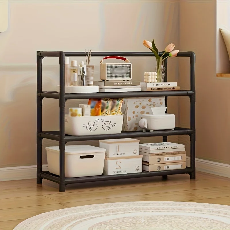 3-Tier Metal Storage Rack with Drawers -Modern Black Open-Top Organizer for Home & Office,Sturdy Metal Frame,Space-Saving Design