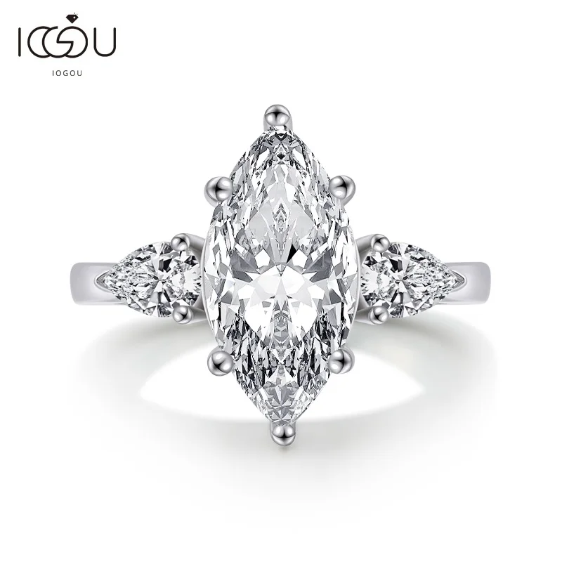 

IOGOU Three Stones Wedding Engagement Rings For Women 925 Sterling Silver Marquise White Sapphire Sona Diamond Ring Jewelry Gift