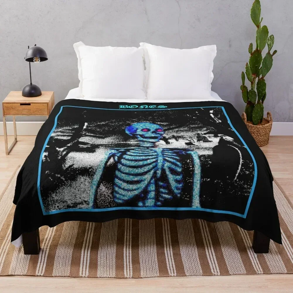 

BONES SKELETON BLUE Throw Blanket Soft Cute Hair Softest Blankets