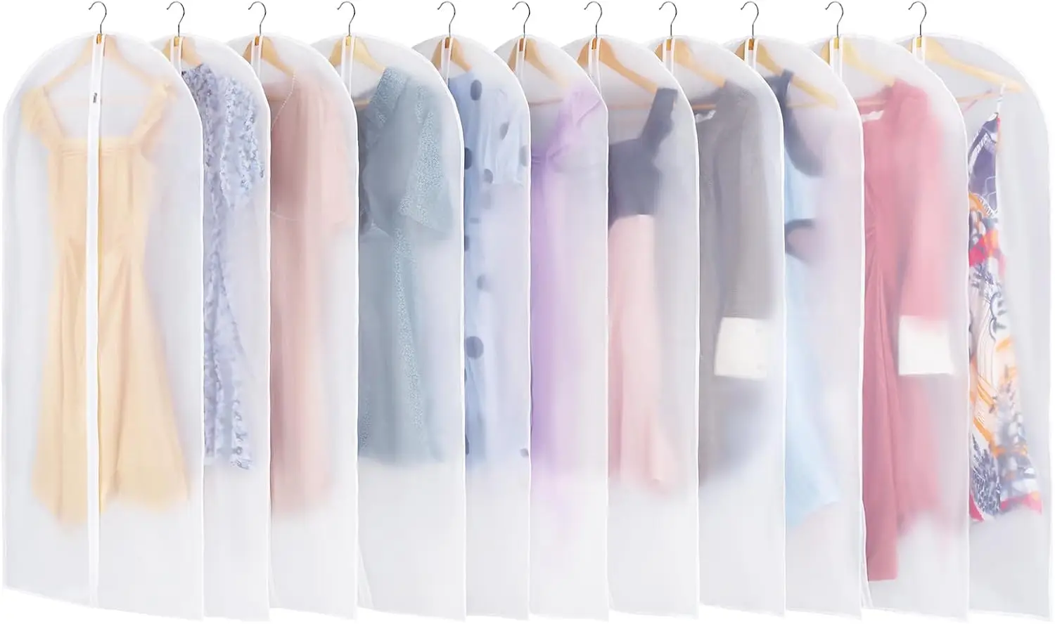 

12 Pack Garment Bags for Hanging Clothes - Translucent Dress Bag for Closet Wardrobe Storage Travel - 24" x 49"