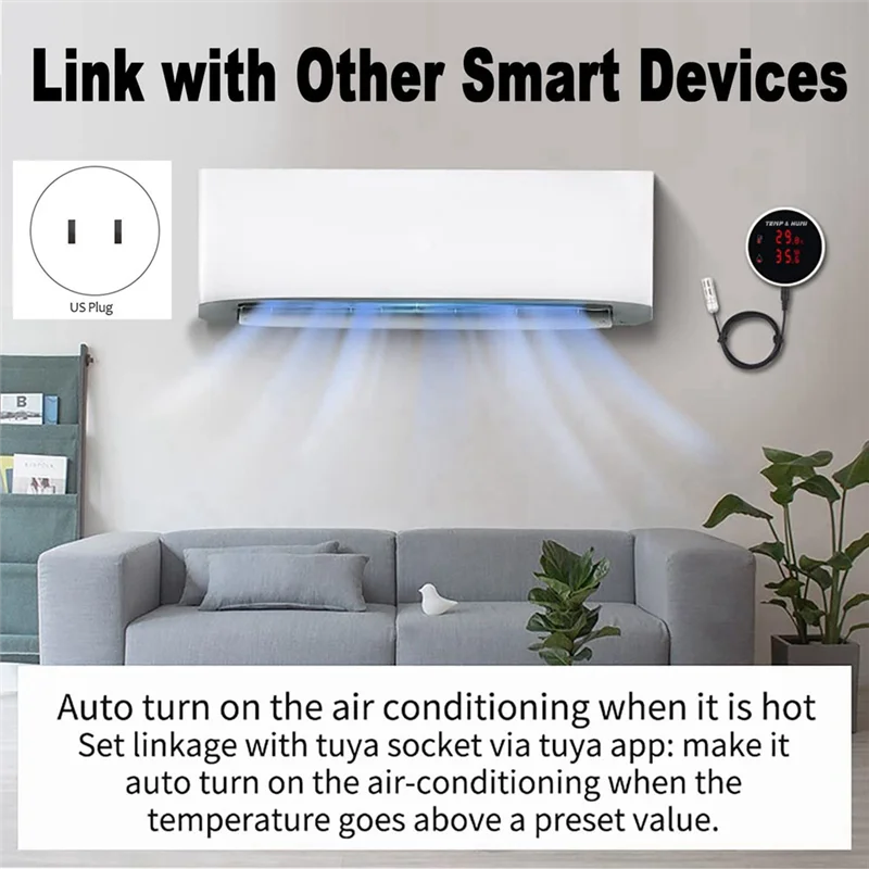 A42Z-Tuya Wifi Sensor de temperatura e umidade Sonda externa Display LCD digital Termômetro interno Higrômetro