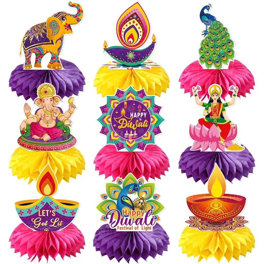 Diwali Festival Table Honeycomb Ornament Cheer Festival of Lights Party DIY Happy India Deepavali Party Home Decor
