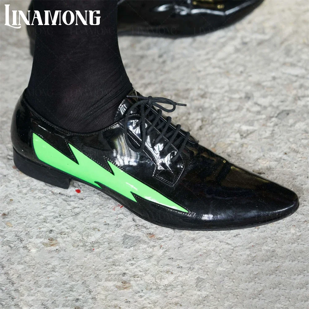 

Lightning Print Oxford Shoes Solid Color Lace-Up Dress Shoes Designe Handmade PU Leather Shoes Elegant Business Oxfords for Men
