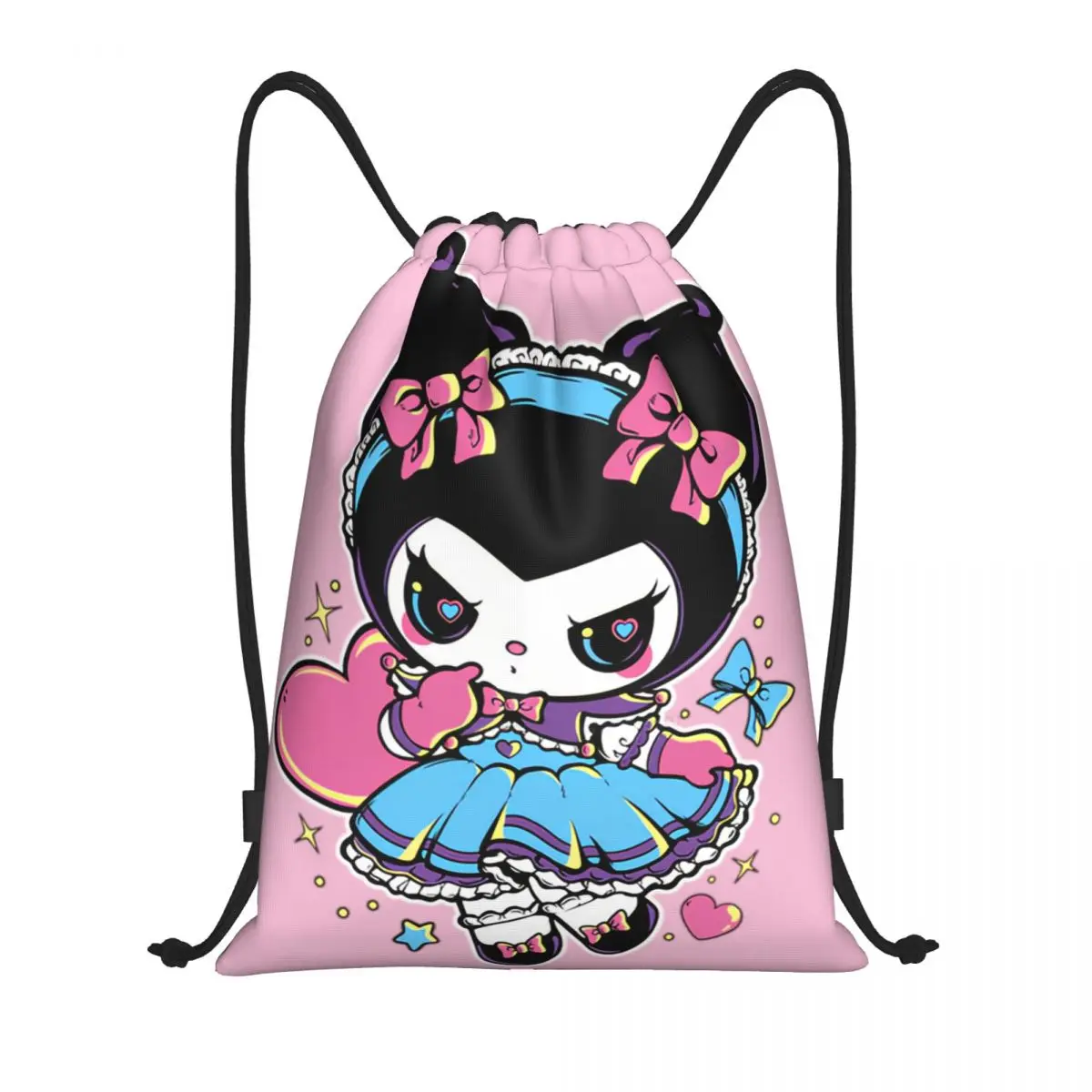 カスタム漫画ウサギクロミ巾着バックパックバッグ女性男性軽量ジムスポーツサックパック袋ショッピング用