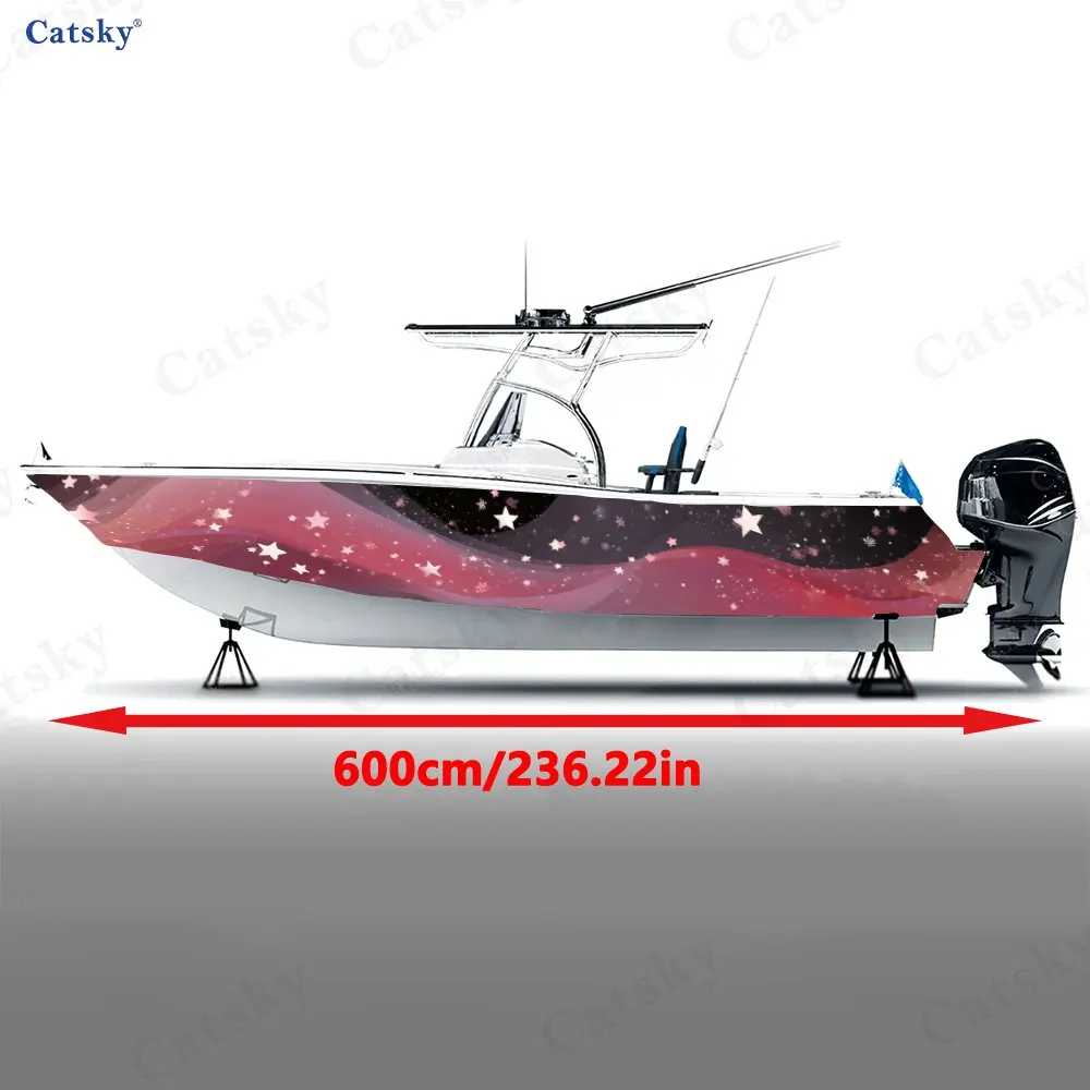 2Pcs Soft Pink Star Stream Boat Stickers, PVC Waterproof Durable Vinyl Wrap Decals for Fishing Boats, Durable and Stylish Design